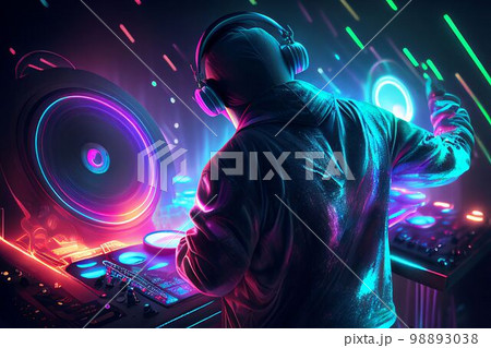 DJ player audio mixing electronic music in a nightclub party Created with Generative AI technology. 98893038