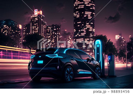 EV charging station for electric car in concept green energy Created with Generative AI technology. 98893456