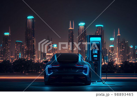EV charging station for electric car in concept green energy Created with Generative AI technology. 98893465