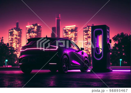EV charging station for electric car in concept green energy Created with Generative AI technology. 98893467