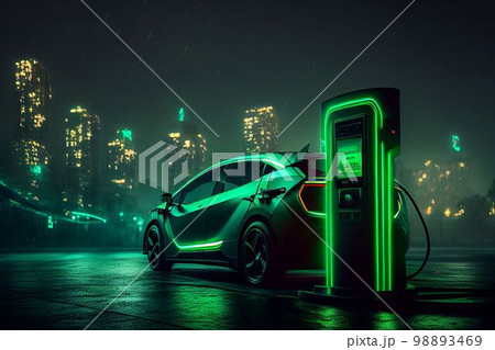 EV charging station for electric car in concept green energy Created with Generative AI technology. 98893469