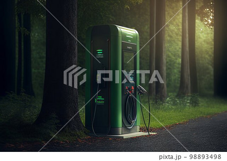 EV charging station for electric car in concept green energy Created with Generative AI technology. 98893498