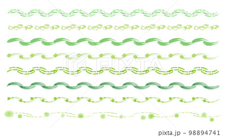 グリーン系の水彩タッチの飾り罫線セット 98894741