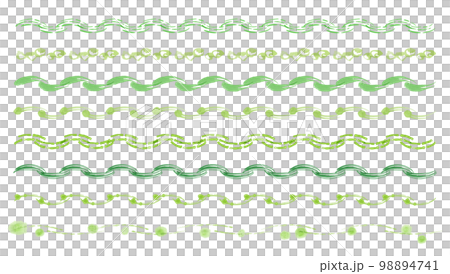 グリーン系の水彩タッチの飾り罫線セット 98894741