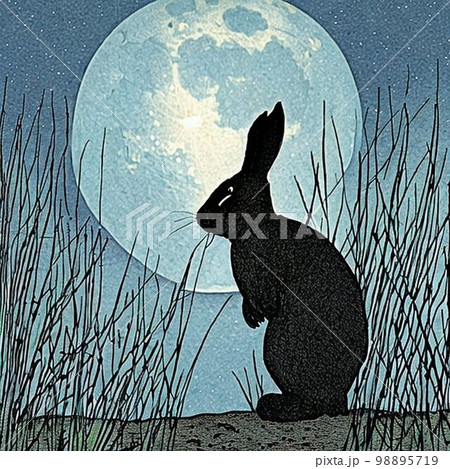 月夜の黒ウサギのイラスト素材 [98895719] - PIXTA