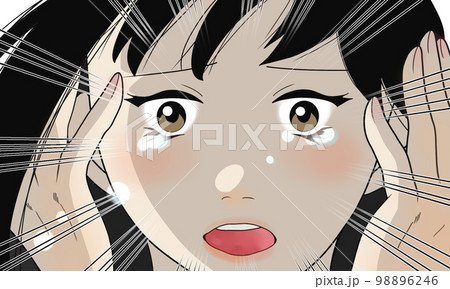目を見開く女性のイラスト(2)のイラスト素材 [98896246] - PIXTA