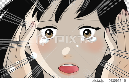 目を見開く女性のイラスト(2)のイラスト素材 [98896246] - PIXTA