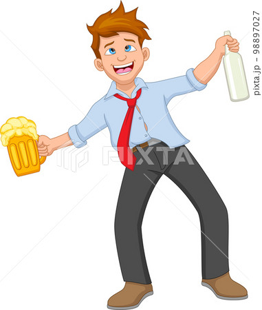 cartoon drunk man carrying beer 98897027
