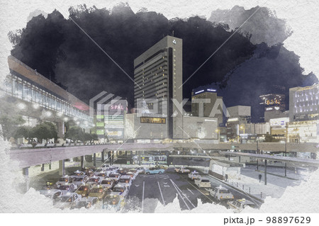 水彩画風　仙台駅西口　宮城県仙台市 98897629