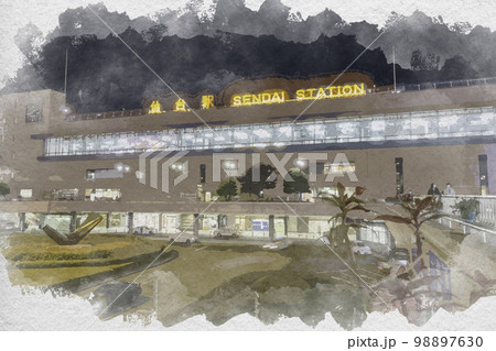 水彩画風　仙台駅西口　宮城県仙台市 98897630