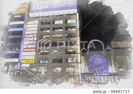 水彩画風 仙台駅西口 ハピナ名掛丁商店街 宮城県仙台市 水彩画風 仙台駅西口 ハピナ名掛丁商店街 宮城県仙台市 98897737