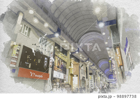 水彩画風　仙台駅西口　ハピナ名掛丁商店街 　宮城県仙台市 98897738