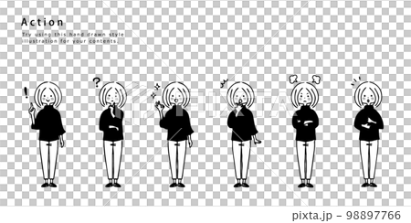 女性の表情セット 全身 モノクロ 女性の表情セット 全身 モノクロ 98897766