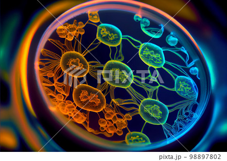 Petri dish with abstract bacteria and viruses, macro view. Generative AI illustration 98897802