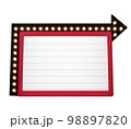 3d retro red and black signboard with glowing yellow light bulb . Concept of billboard design for cinema, casino, marquee or nightclub . 3d high quality render 98897820