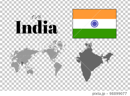 インド　国旗/地図/領土 98899077
