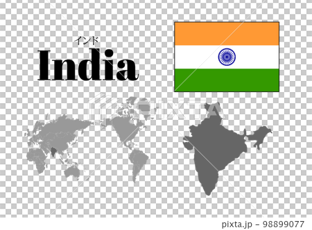インド　国旗/地図/領土 98899077