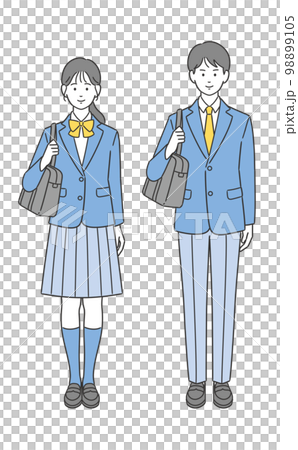 カバンを持つの男子学生と女子学生の全身イラスト 98899105