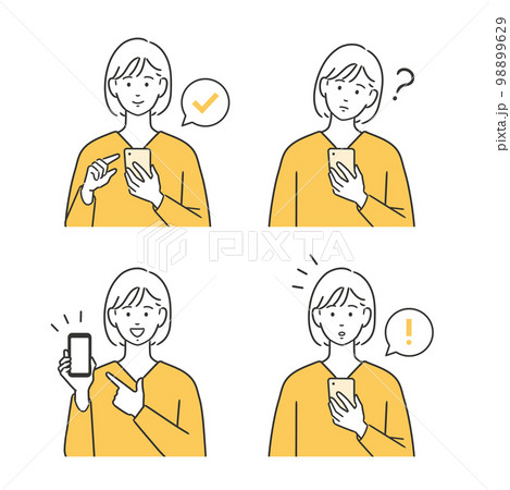 スマートフォンを持つ・操作する女性のイラストセット スマートフォンを持つ・操作する女性のイラストセット 98899629