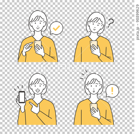 スマートフォンを持つ・操作する女性のイラストセット スマートフォンを持つ・操作する女性のイラストセット 98899629