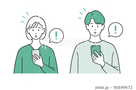 スマートフォンの通知に気が付く男女のイラスト 98899672