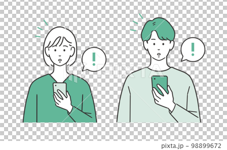 スマートフォンの通知に気が付く男女のイラスト 98899672