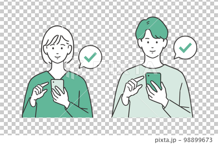 スマートフォンを操作・チェックする男女のイラスト 98899673