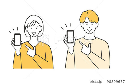 スマートフォンを指差す男女のイラスト 98899677