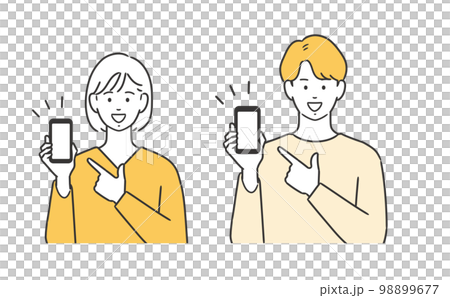 スマートフォンを指差す男女のイラスト 98899677