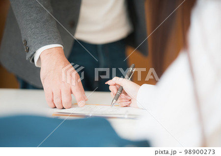 女子生徒に教える男性高校教師 98900273