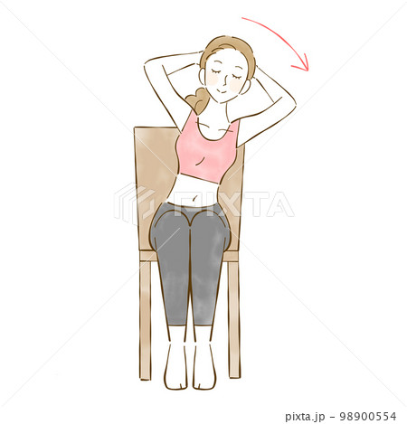 女性　椅子　ストレッチ　右向き 98900554