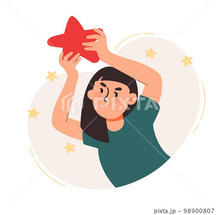 A woman reaches for a star in the sky. The concept of a business idea, startup, organization, brainstorming. Vector illustration isolated on a white background 98900807