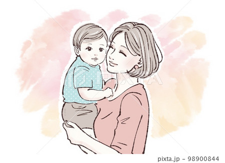 女性,人物,イラスト,家族,女の子,幸せ,若い,愛,笑顔,母親,子供,かわいい,母,可愛い,日本人, 98900844