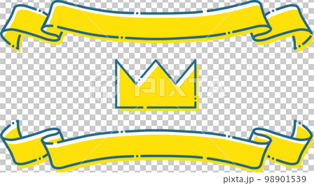 Blue dashed line and yellow cute crown and ribbon frame headline illustration set 98901539