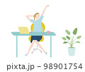 デスクワークで伸びをする女性 98901754