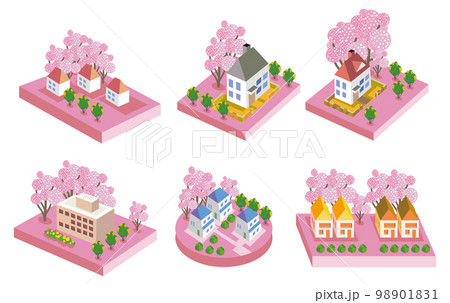 桜咲く春の美しい街並みと暮らしの風景 98901831