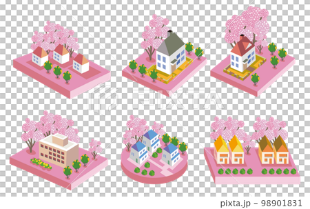 桜咲く春の美しい街並みと暮らしの風景 98901831