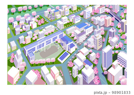 桜咲く春の美しい街並みと暮らしの風景 98901833