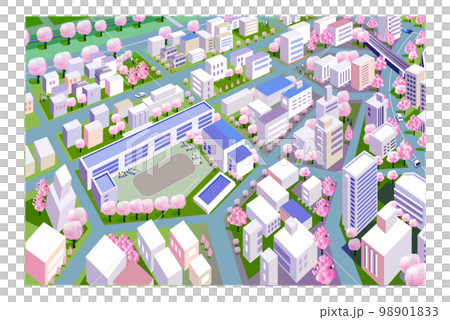 桜咲く春の美しい街並みと暮らしの風景 98901833