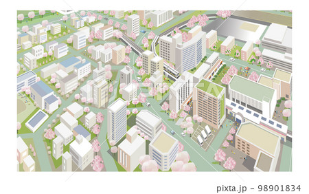 桜咲く春の美しい街並みと暮らしの風景 98901834