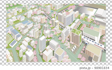 桜咲く春の美しい街並みと暮らしの風景 98901834