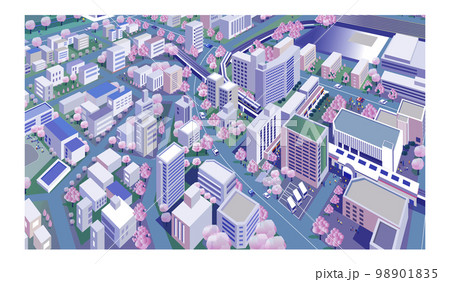 桜咲く春の美しい街並みと暮らしの風景 98901835
