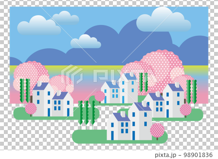 桜咲く春の美しい街並みと暮らしの風景 98901836