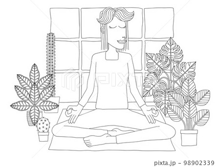 Woman Meditating Doing Yoga Pilates Illustration 98902339