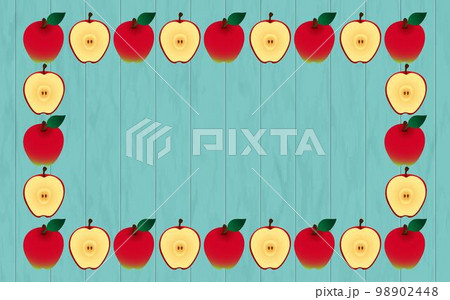 青い木目にりんごを配置した背景・フレーム 青い木目にりんごを配置した背景・フレーム 98902448