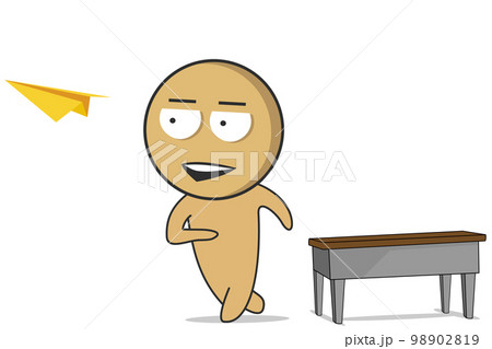 A boy launches a paper airplane into the sky  98902819