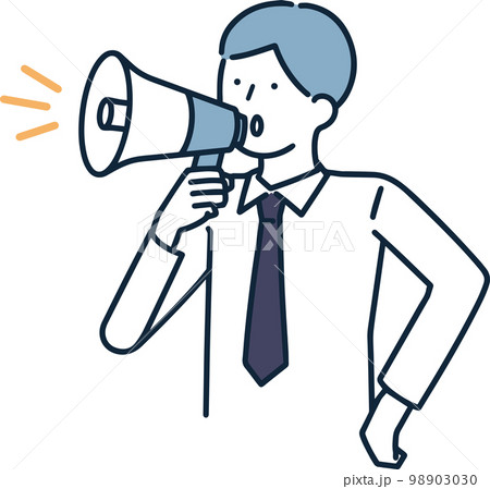 拡声器を持って話す男性　シンプルイラスト 98903030