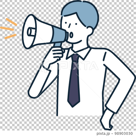 拡声器を持って話す男性　シンプルイラスト 98903030