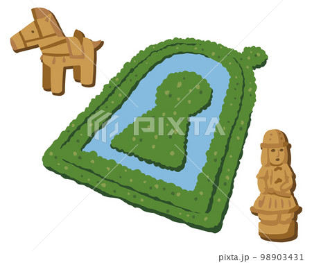 前方後円墳と埴輪セット　シンプルイラスト 98903431