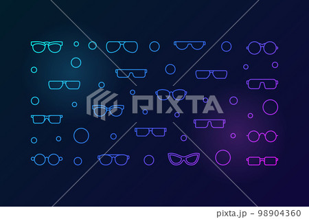 Vector glasses bright horizontal outline illustration or banner Vector glasses bright horizontal outline illustration or banner 98904360